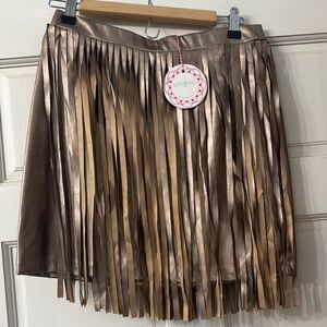 Umgee Shimmering Fringe Mini Skirt - Bronze